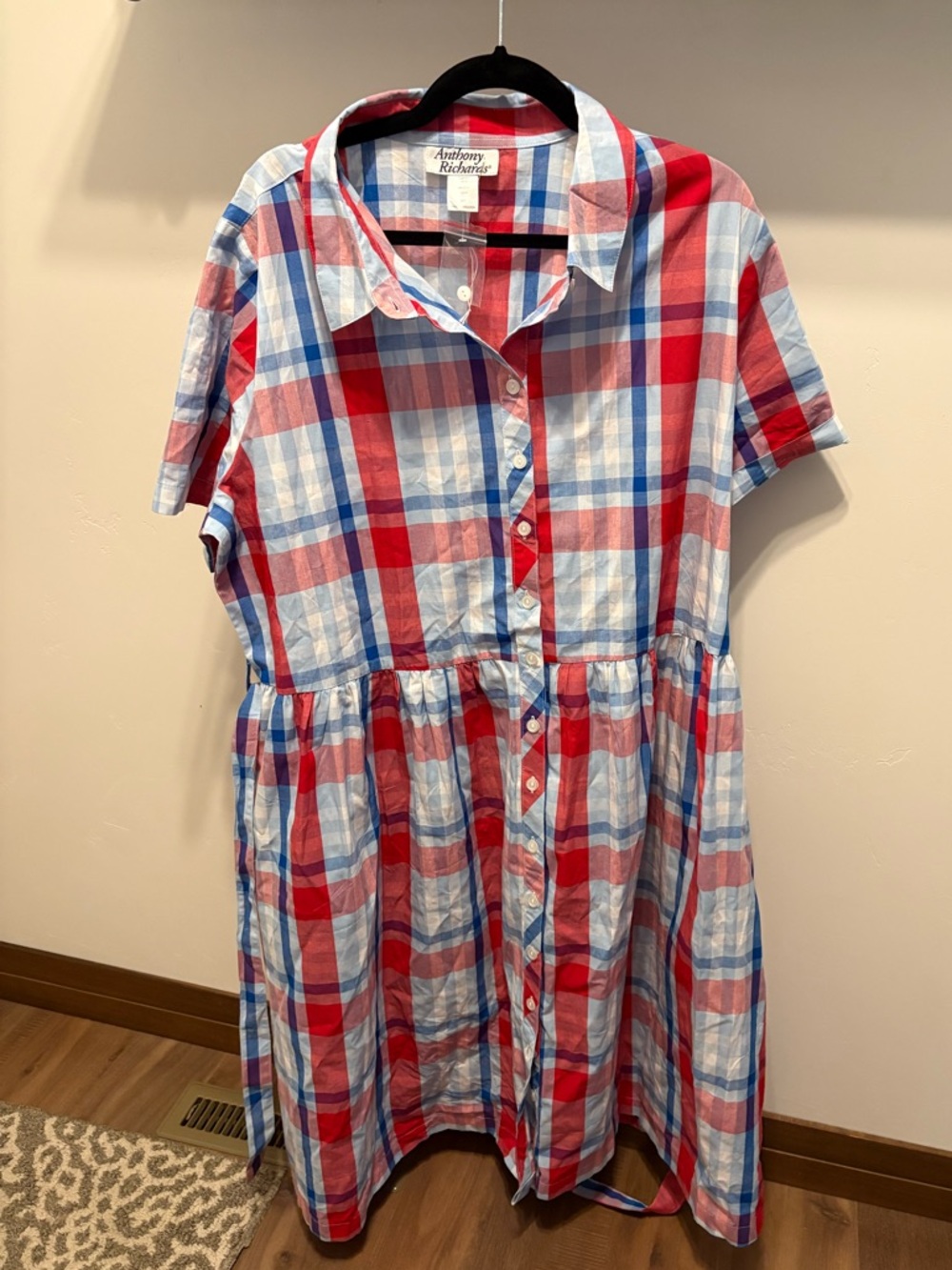 NWT Anthony Richards Red & Blue Plaid Button-Front Dress - Picture 8 of 8